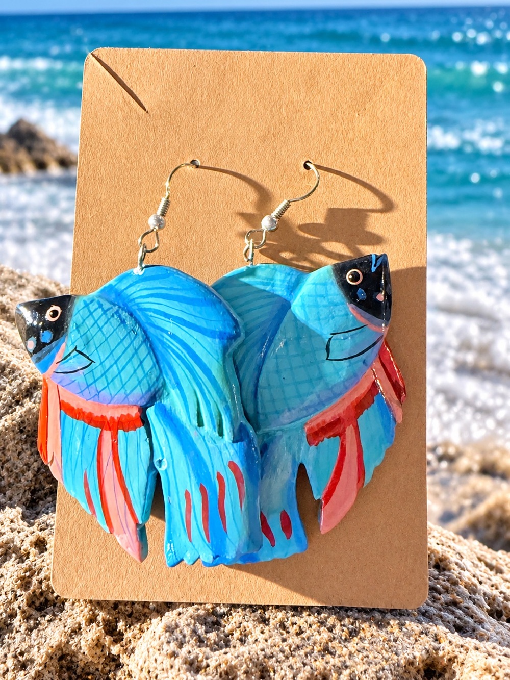 Tropical Fish Earrings in Blue with Pink